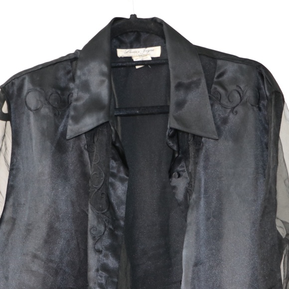 Sheer Sleeve Black Embroidered Button Down - Picture 2 of 2